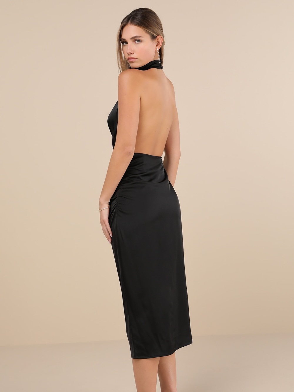 NWOT Lulus Gorgeous Season Black Satin Backless Midi Dress - Picture 2 of 4